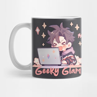 Cute Anime boy using laptop Mug